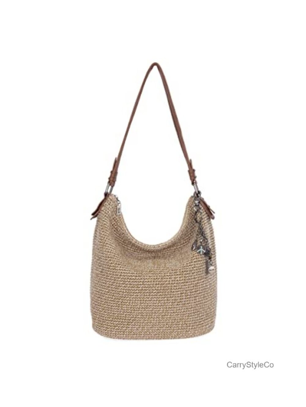 Hand-Crochet Hobo Bag Large Women Purse Travel Tote with Zipper Pocket